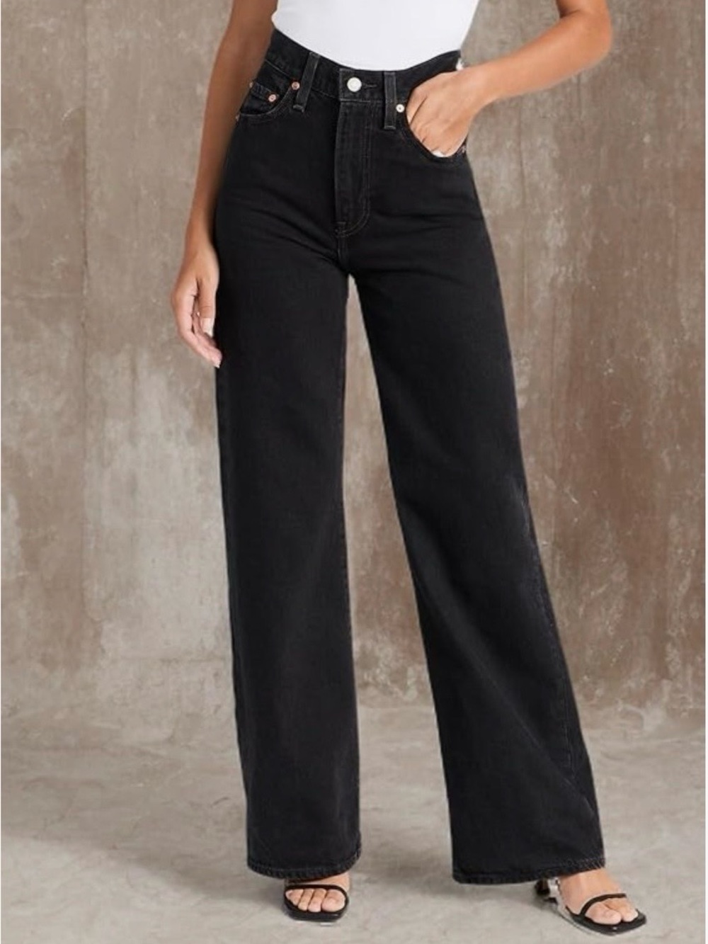 Levi’s Ribcage Wide Leg Jeans Black High Rise W25 L30 Women’s